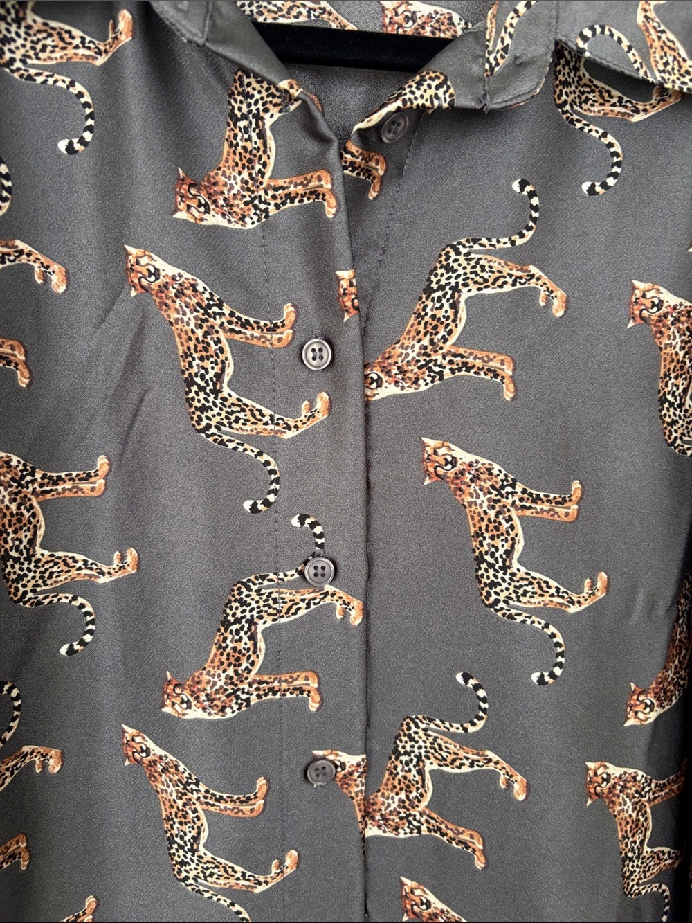 Aliceblue Charcoal Button-Up Shirt with Leopard Print - Picture 2 of 5